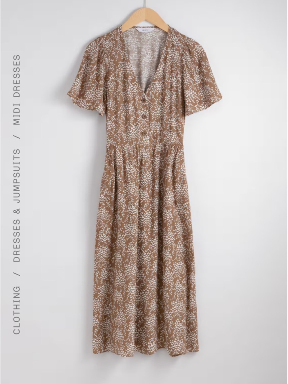 & Other Stories Brown Printed Button-Front Midi Dress